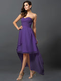 A-Line/Princess Sweetheart Pleats Sleeveless High Low Chiffon Bridesmaid Dresses TPP0005031