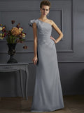 Sheath/Column One-Shoulder Sleeveless Pleats Long Elastic Woven Satin Bridesmaid Dresses TPP0005615