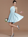 A-Line/Princess Halter Sleeveless Lace Short/Mini Chiffon Bridesmaid Dresses TPP0005132