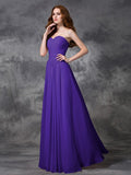 A-line/Princess Sweetheart Sleeveless Ruched Long Chiffon Bridesmaid Dresses TPP0005267