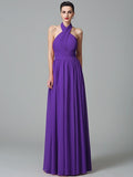 A-Line/Princess Halter Ruffles Sleeveless Long Chiffon Bridesmaid Dresses TPP0005403