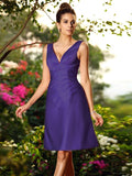 A-Line/Princess V-neck Pleats Sleeveless Short Satin Bridesmaid Dresses TPP0005672