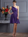 A-Line/Princess One-Shoulder Sleeveless Pleats Short Chiffon Bridesmaid Dresses TPP0005105