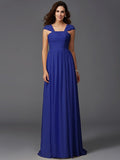 A-Line/Princess Straps Ruffles Sleeveless Long Chiffon Bridesmaid Dresses TPP0005470