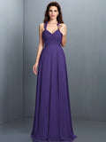 A-Line/Princess Halter Pleats Sleeveless Long Chiffon Bridesmaid Dresses TPP0005390