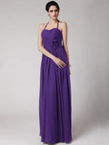 Sheath/Column Halter Sleeveless Hand-Made Flower Long Chiffon Bridesmaid Dresses TPP0005817