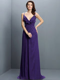 A-Line/Princess Spaghetti Straps Pleats Sleeveless Long Chiffon Bridesmaid Dresses TPP0005548