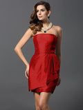 Sheath/Column Strapless Sleeveless Short Taffeta Bridesmaid Dresses TPP0005860