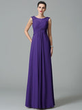 A-Line/Princess Scoop Ruched Sleeveless Long Chiffon Bridesmaid Dresses TPP0005442