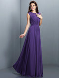 A-Line/Princess High Neck Pleats Sleeveless Long Chiffon Bridesmaid Dresses TPP0005354