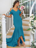 Trumpet/Mermaid Jersey Ruffles V-neck Sleeveless Asymmetrical Bridesmaid Dresses TPP0004937