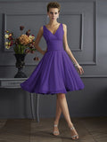 A-Line/Princess V-neck Sleeveless Pleats Short Chiffon Bridesmaid Dresses TPP0005039