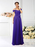 A-Line/Princess Spaghetti Straps Pleats Sleeveless Long Chiffon Bridesmaid Dresses TPP0005293