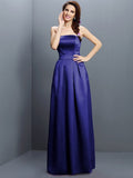 Sheath/Column Strapless Sleeveless Long Satin Bridesmaid Dresses TPP0005853