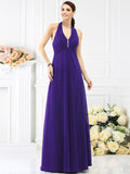 A-Line/Princess Halter Beading Sleeveless Long Chiffon Bridesmaid Dresses TPP0005808