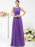 A-Line/Princess Bateau Pleats Sleeveless Long Chiffon Bridesmaid Dresses TPP0005212