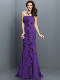 Trumpet/Mermaid Strapless Pleats Sleeveless Long Chiffon Bridesmaid Dresses TPP0005428