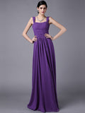 Sheath/Column Straps Sleeveless Pleats Long Chiffon Bridesmaid Dresses TPP0005648