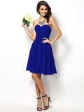 A-Line/Princess Sweetheart Pleats Sleeveless Short Chiffon Bridesmaid Dresses TPP0005177