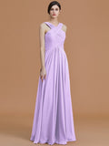 A-Line/Princess Halter Sleeveless Floor-Length Ruched Chiffon Bridesmaid Dresses TPP0005501