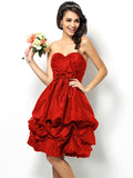 A-Line/Princess Sweetheart Bowknot Sleeveless Short Taffeta Bridesmaid Dresses TPP0005449