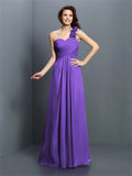 A-Line/Princess One-Shoulder Hand-Made Flower Sleeveless Long Chiffon Bridesmaid Dresses TPP0005570