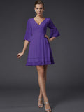 A-Line/Princess V-neck 1/2 Sleeves Beading Short Chiffon Bridesmaid Dresses TPP0005089