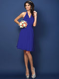 A-Line/Princess Halter Pleats Bowknot Sleeveless Short Chiffon Bridesmaid Dresses TPP0005822