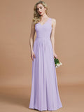 A-Line/Princess V-neck Chiffon Floor-Length Sleeveless Bridesmaid Dresses TPP0005466