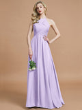 A-Line/Princess Halter Sleeveless Ruched Floor-Length Chiffon Bridesmaid Dresses TPP0005208