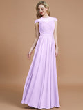 A-Line/Princess Scoop Short Sleeves Chiffon Floor-Length Bridesmaid Dresses TPP0005597