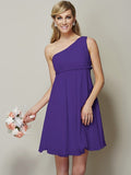 A-Line/Princess One-Shoulder Sleeveless Sash/Ribbon/Belt Short Chiffon Bridesmaid Dresses TPP0005335