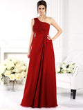 A-Line/Princess One-Shoulder Ruched Sleeveless Long Chiffon Bridesmaid Dresses TPP0005477