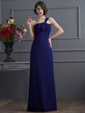 Sheath/Column One-Shoulder Sleeveless Pleats Long Chiffon Bridesmaid Dresses TPP0005791