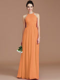 A-Line/Princess Halter Sleeveless Ruched Floor-Length Chiffon Bridesmaid Dresses TPP0005272