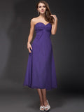 Sheath/Column Sweetheart Ruffles Sleeveless Tea Length Chiffon Bridesmaid Dresses TPP0005620