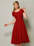 Sheath/Column Bateau Short Sleeves Ruffles Short Chiffon Bridesmaid Dresses TPP0005029