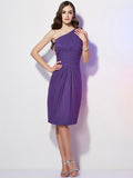 Sheath/Column One-Shoulder Sleeveless Beading Short Chiffon Bridesmaid Dresses TPP0005787