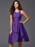 A-Line/Princess Scoop Ruffles Sleeveless Short Taffeta Bridesmaid Dresses TPP0005721