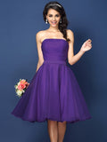 A-Line/Princess Strapless Pleats Sleeveless Short Satin Bridesmaid Dresses TPP0005499