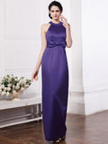 Sheath/Column Scoop Sleeveless Beading Bowknot Long Elastic Woven Satin Bridesmaid Dresses TPP0005506