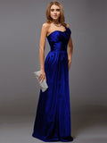 Sheath/Column One-Shoulder Sleeveless Ruffles Long Satin Bridesmaid Dresses TPP0005611