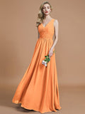 A-Line/Princess Sleeveless V-neck Floor-Length Chiffon Bridesmaid Dresses TPP0005347