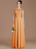 A-Line/Princess Bateau Sleeveless Lace Floor-Length Chiffon Bridesmaid Dresses TPP0005198