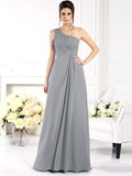 A-Line/Princess One-Shoulder Ruched Sleeveless Long Chiffon Bridesmaid Dresses TPP0005477