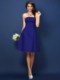 A-Line/Princess Strapless Sleeveless Short Satin Bridesmaid Dresses TPP0005623