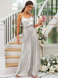 A-Line/Princess Sequins Ruched Straps Sleeveless Floor-Length Bridesmaid Dresses TPP0004943