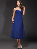 Sheath/Column Sweetheart Ruffles Sleeveless Tea Length Chiffon Bridesmaid Dresses TPP0005620