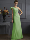 Sheath/Column One-Shoulder Sleeveless Pleats Long Elastic Woven Satin Bridesmaid Dresses TPP0005615