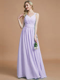 A-Line/Princess V-neck Chiffon Floor-Length Sleeveless Bridesmaid Dresses TPP0005020